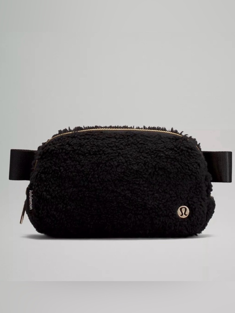 lululemon athletica Black Sherpa Crossbody Belt Bag with Gold Accents